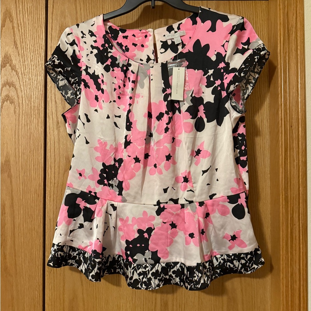 New York & Company Floral Blouse in Pink and Black